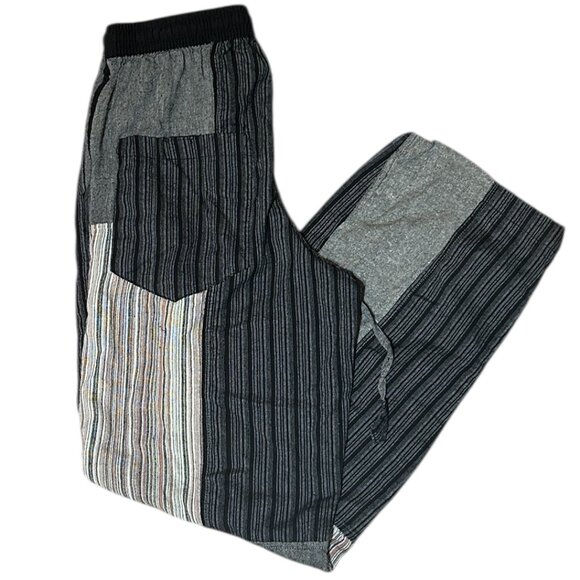 Yak & Yeti Gray Patchwork Cotton Pants Women’s Sz M Nepal Boho Hippie Festival - Picture 1 of 4